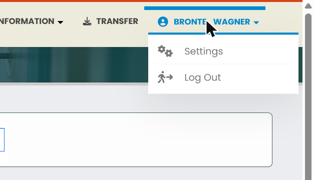 The account menu under your name, with Settings and Log Out